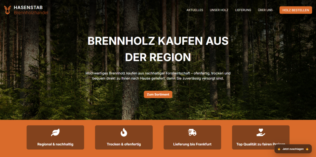 Website von Brennholzhandel Hasenstab – moderne Unternehmenswebsite von JMH.digital